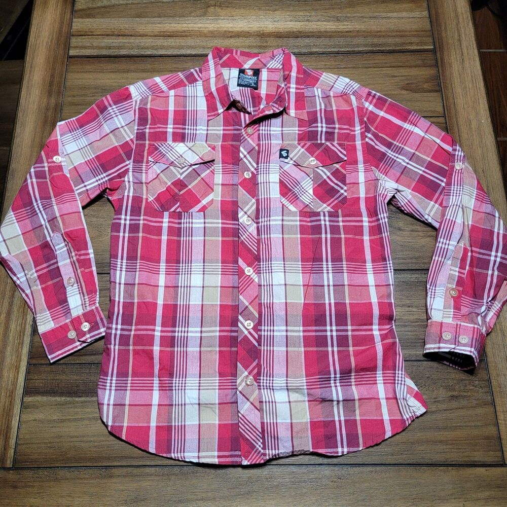 Southpole LS Button Up Red Plaid Shirt - Size Youth Large (14-16)
